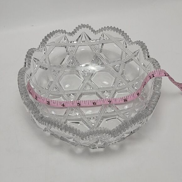 Rare Krys Tol Clear Diamond Geometric Medium Cut Crystal Scalloped Serving Bowl - Picture 7 of 11